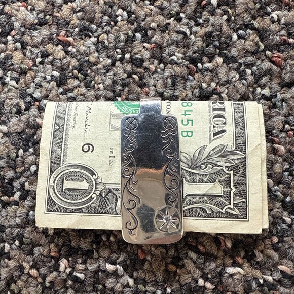 Silver Money Clip with Stone Engraveable Sterling Silver - Picture 4 of 5